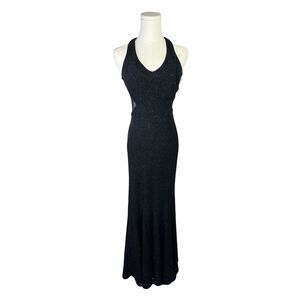 Betsy & Adam dress womens 4 black glitter rhinestone sleeveless formal maxi